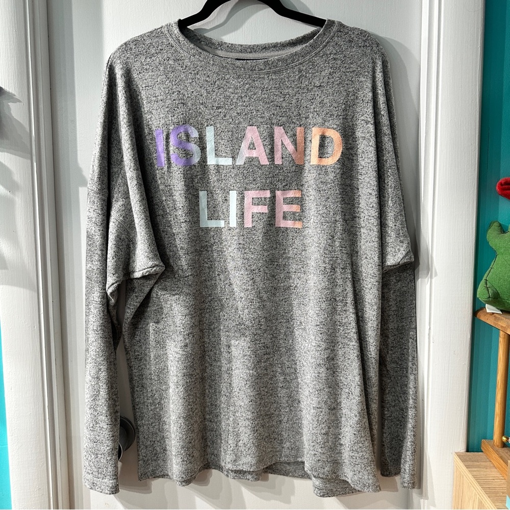 Spirit Jersey Gray 'Island Life' Long Sleeve Thin Sweater
